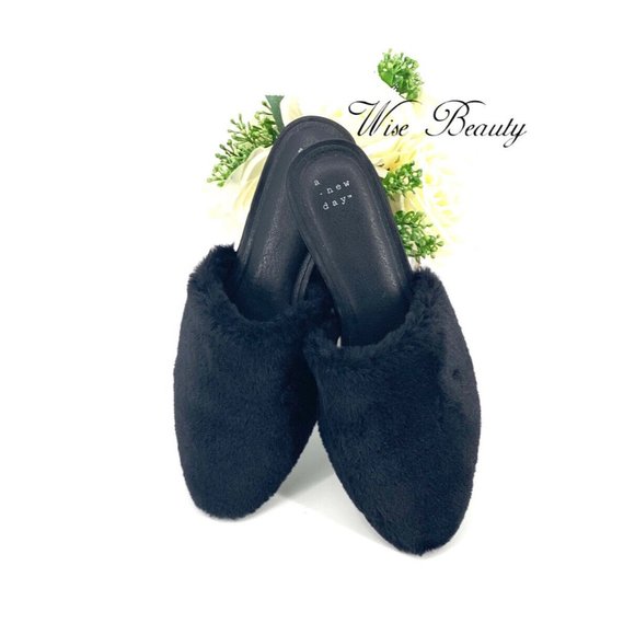 NEW Women’s Carter Faux Fur Fuzzy Mule Size 7 Slip-On Shoe Black - A New Day - Picture 5 of 7